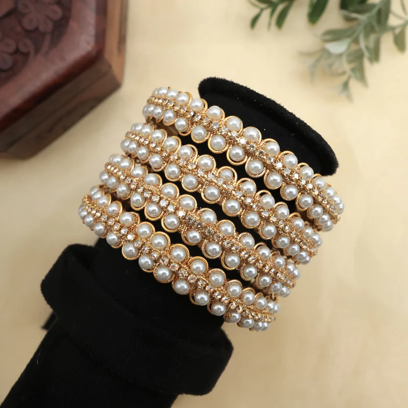 Thick Double Pearl Glass Border Bangles